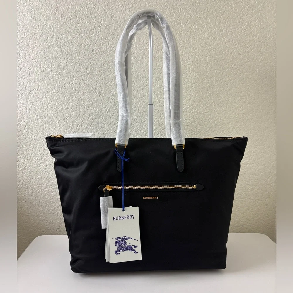 Burberry Black Nylon Tote Gold Zip Detail